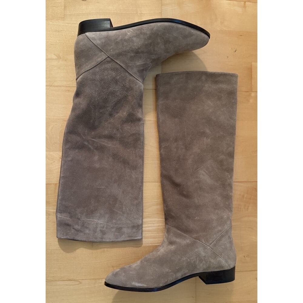Suede Knee-High Ankle Boots — Taupe